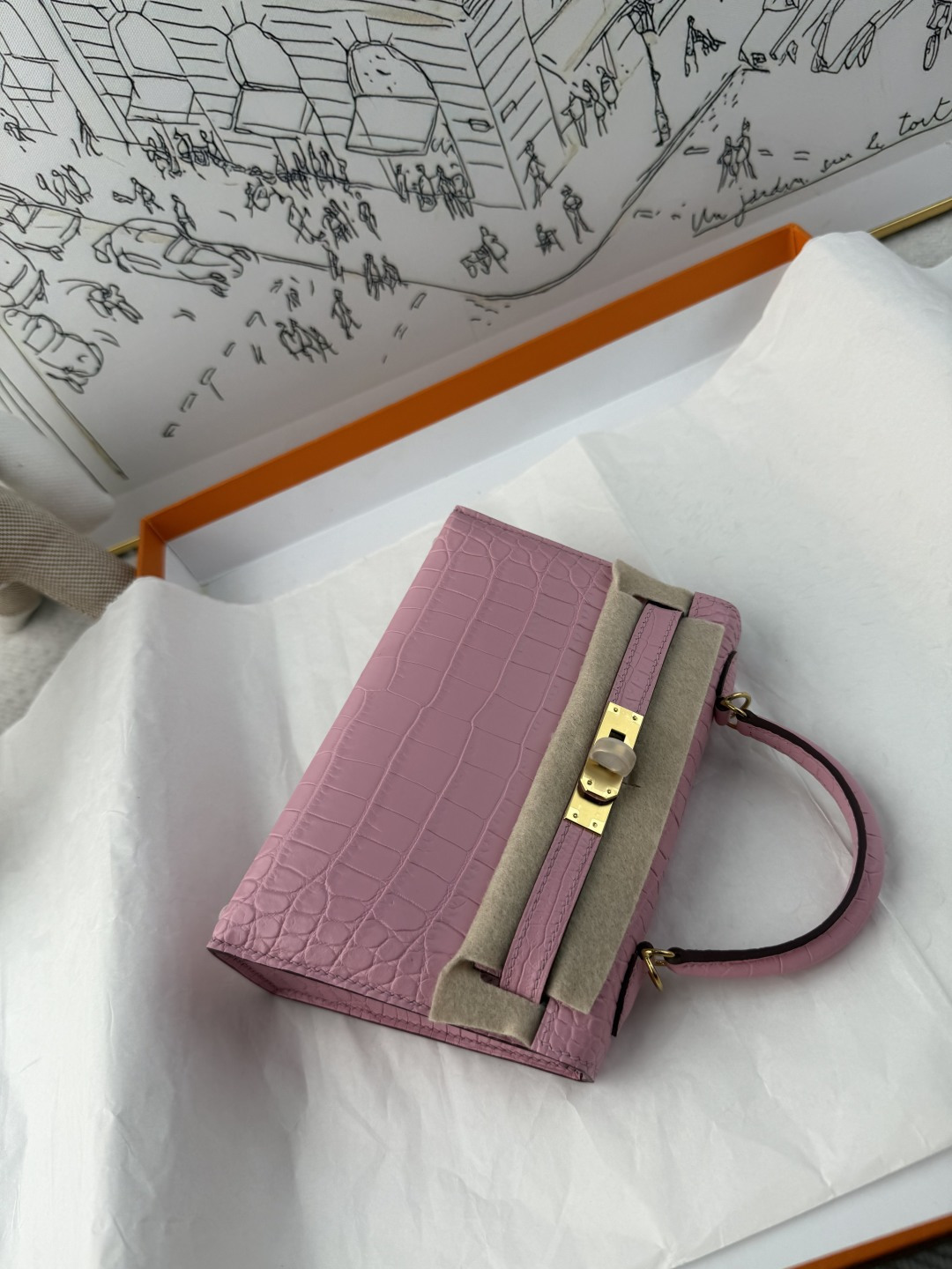 エルメス Mini Kelly II クロコダイル 19cm サクラピンク ゴールド金具 画像 8