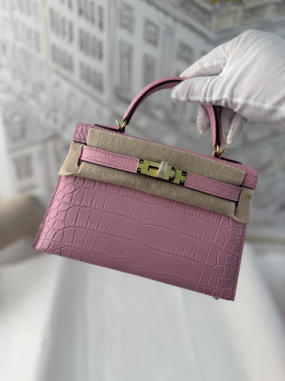 エルメス Mini Kelly II クロコダイル 19cm サクラピンク ゴールド金具 画像 9