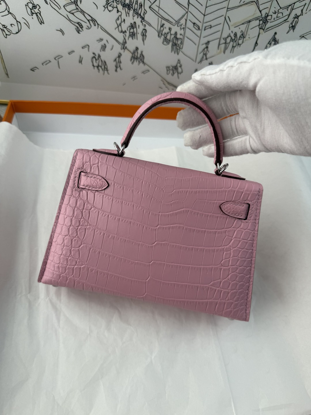 エルメス Mini Kelly II クロコダイル 19cm サクラピンク パラジウム金具 詳細画像 2