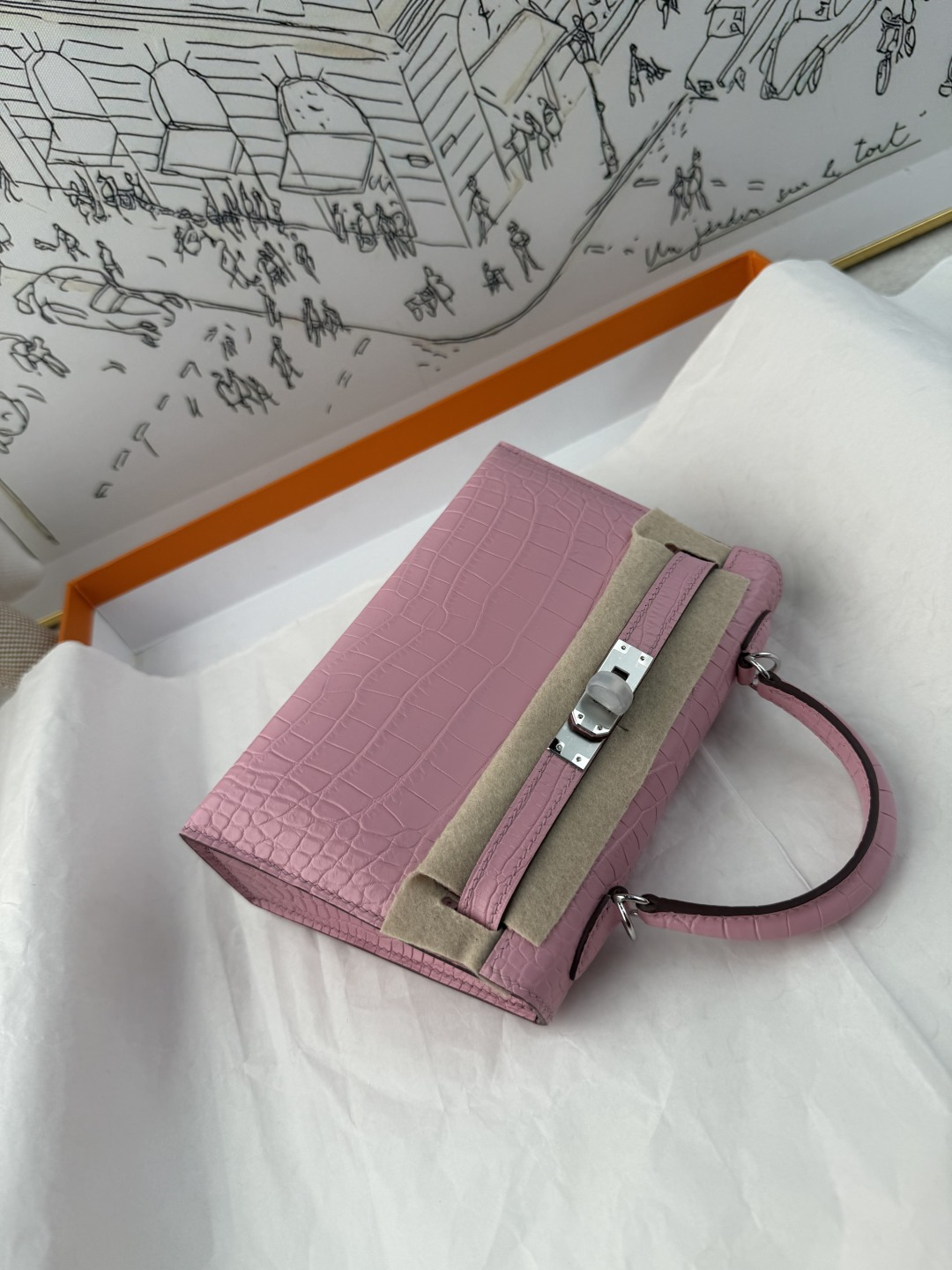 エルメス Mini Kelly II クロコダイル 19cm サクラピンク パラジウム金具 画像 7