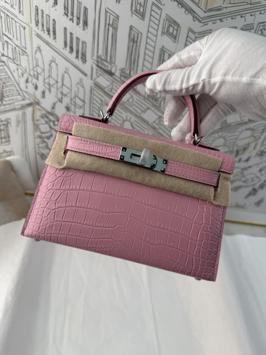 エルメス Mini Kelly II クロコダイル 19cm サクラピンク パラジウム金具 画像 8