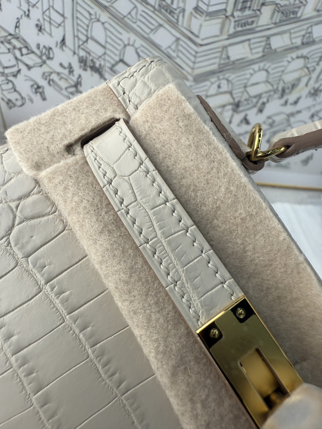 エルメス Mini Kelly II クロコダイル 19cm グレイシャーホワイト ゴールド金具 トーンハンドル 画像 5