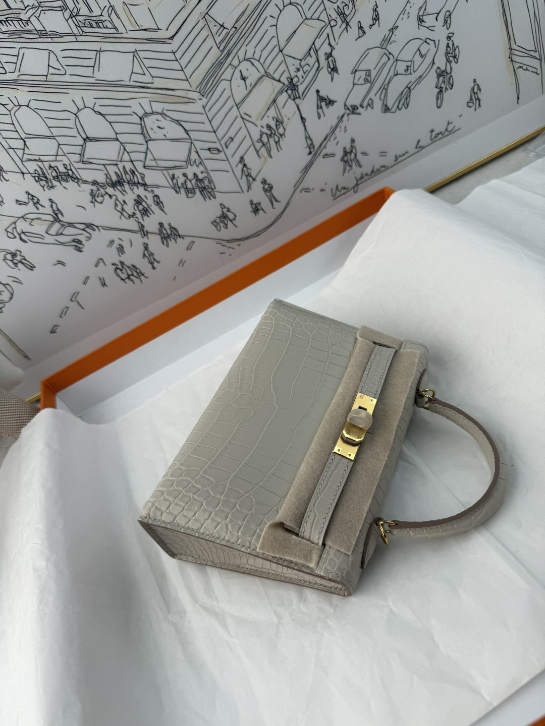 エルメス Mini Kelly II クロコダイル 19cm グレイシャーホワイト ゴールド金具 トーンハンドル 画像 8