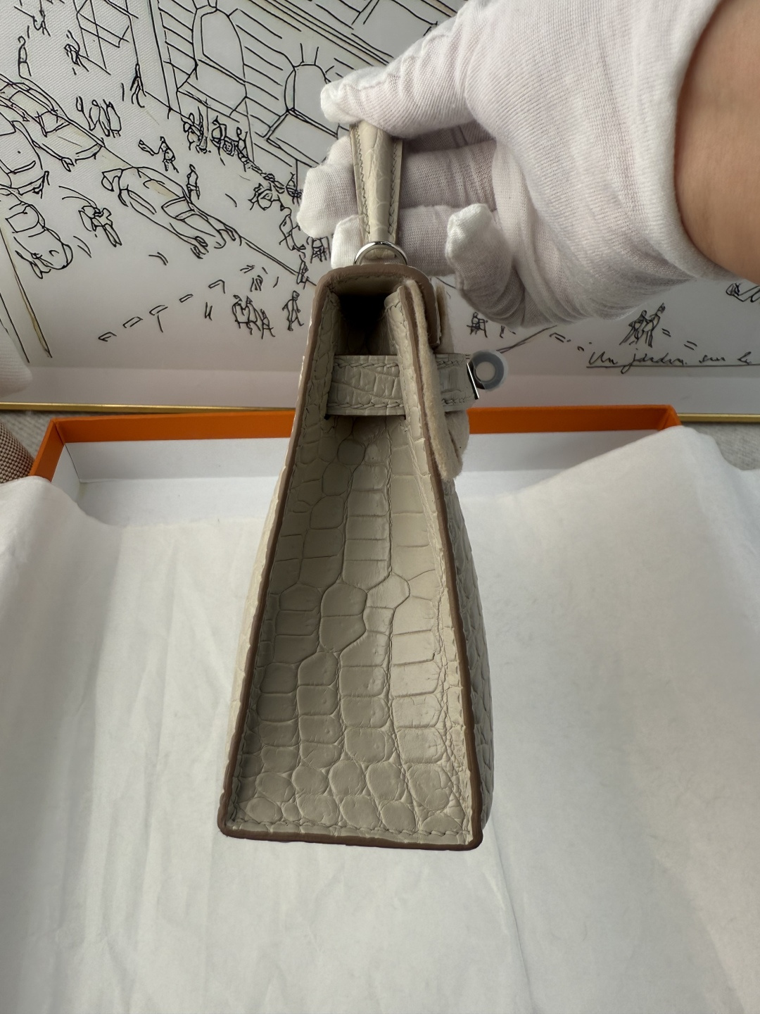 エルメス Mini Kelly II クロコダイル 19cm グレイシャーホワイト パラジウム金具 画像 4