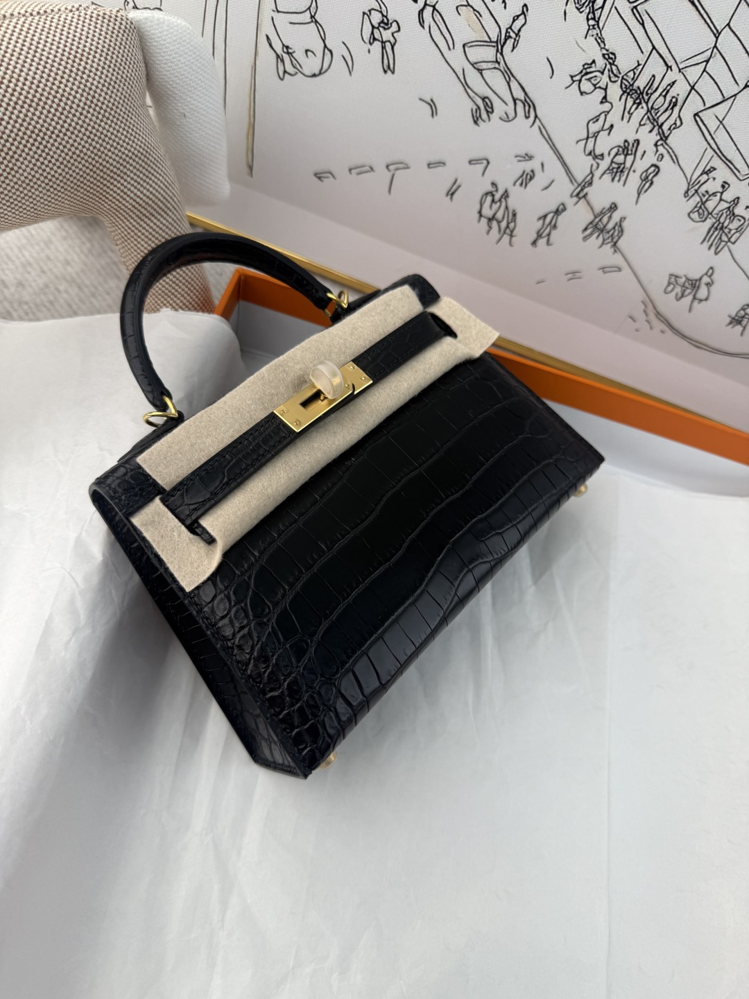 エルメス Mini Kelly II クロコダイル 19cm ブラック ゴールド金具 トップハンドル 詳細画像 3