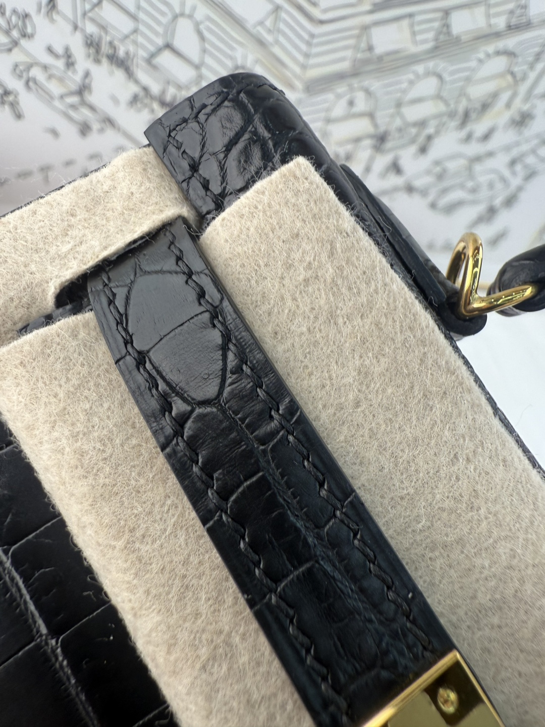 エルメス Mini Kelly II クロコダイル 19cm ブラック ゴールド金具 トップハンドル 画像 5