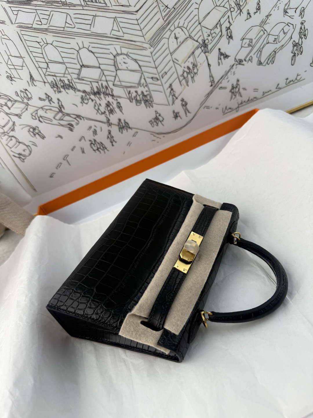 エルメス Mini Kelly II クロコダイル 19cm ブラック ゴールド金具 トップハンドル 画像 8