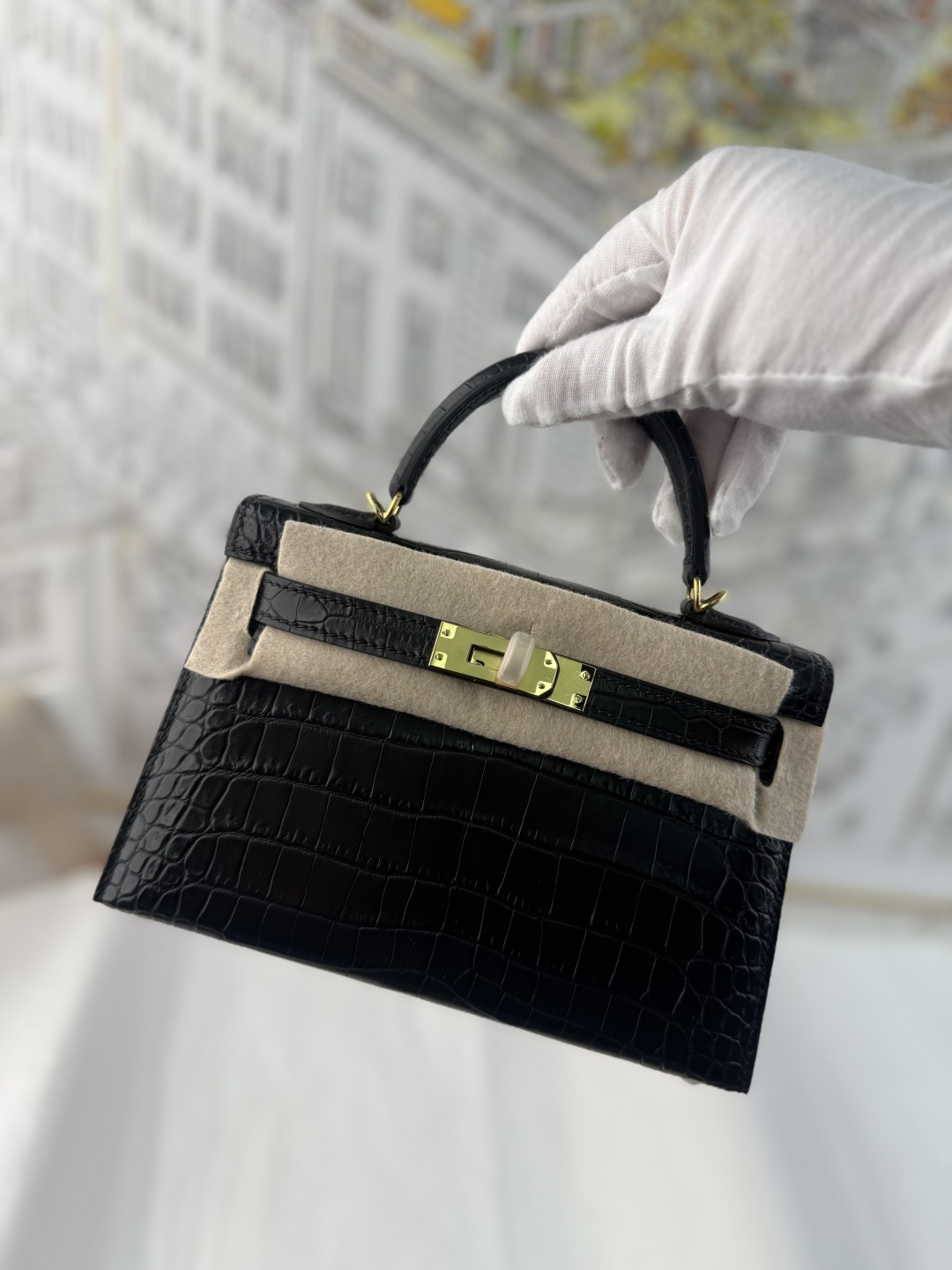 エルメス Mini Kelly II クロコダイル 19cm ブラック ゴールド金具 トップハンドル 画像 9
