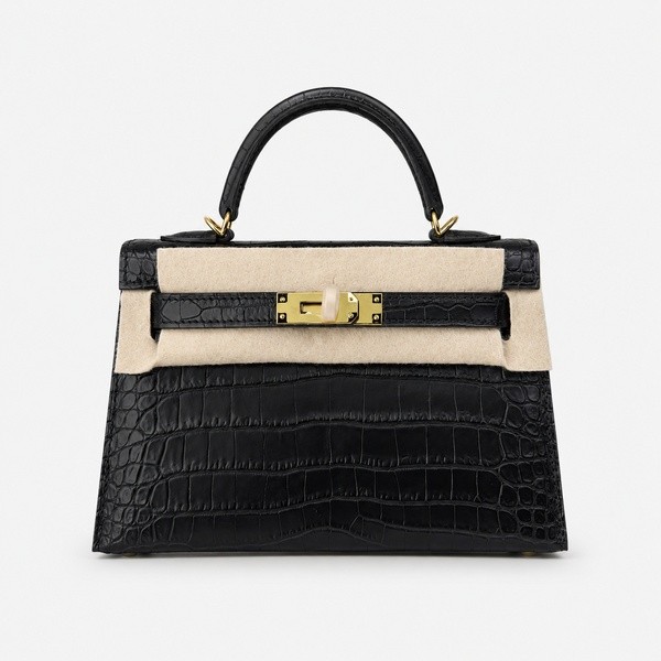 エルメス Mini Kelly II クロコダイル 19cm ブラック ゴールド金具 トップハンドル