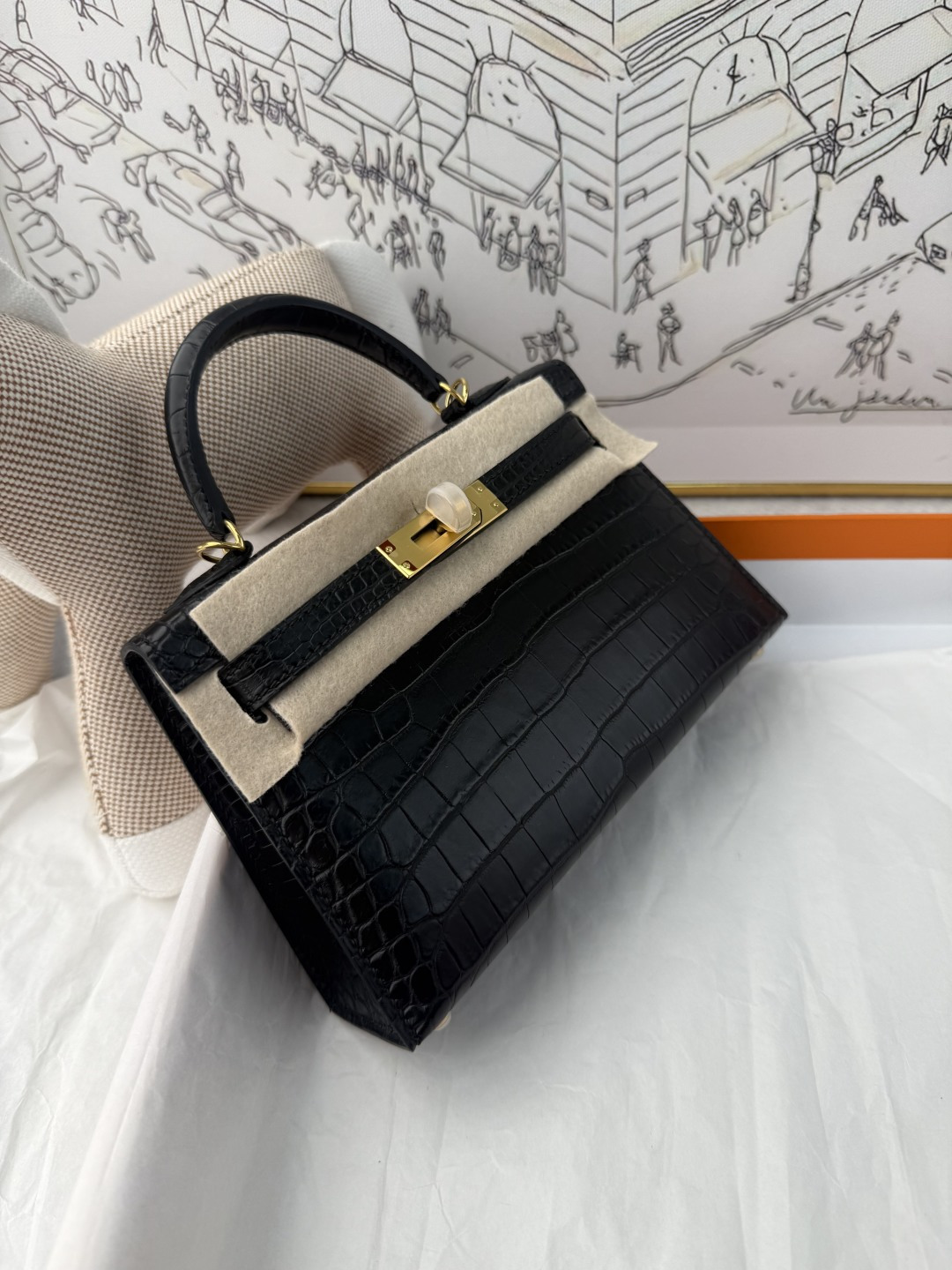 エルメス Mini Kelly II クロコダイル 19cm ブラック ゴールド金具 ラージスケール 詳細画像 3