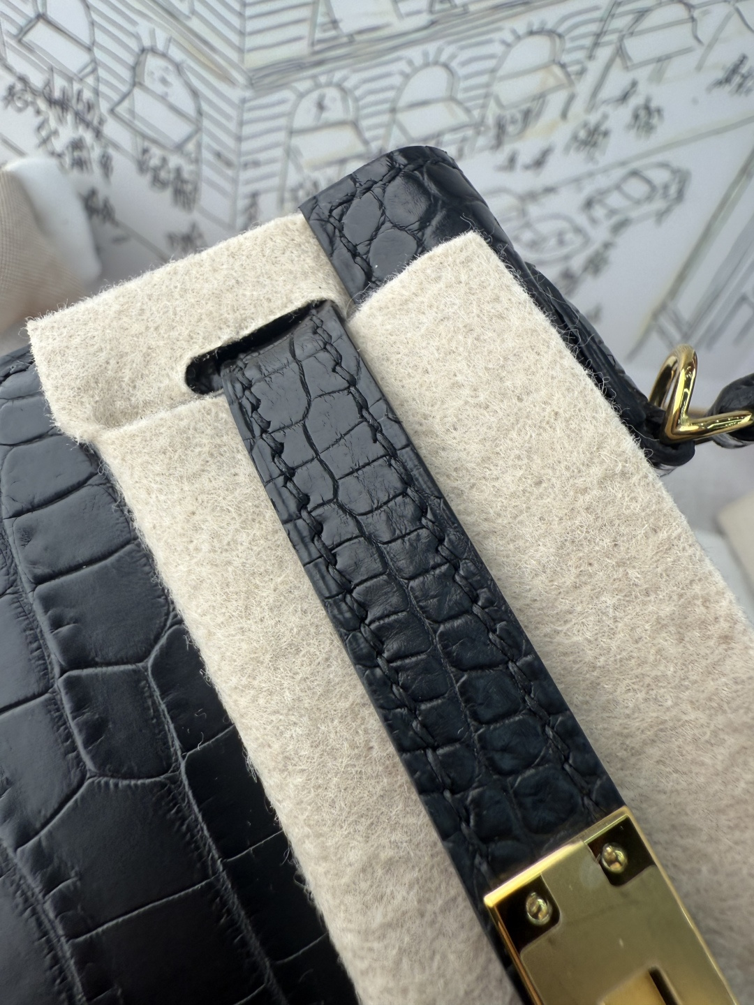 エルメス Mini Kelly II クロコダイル 19cm ブラック ゴールド金具 ラージスケール 画像 5