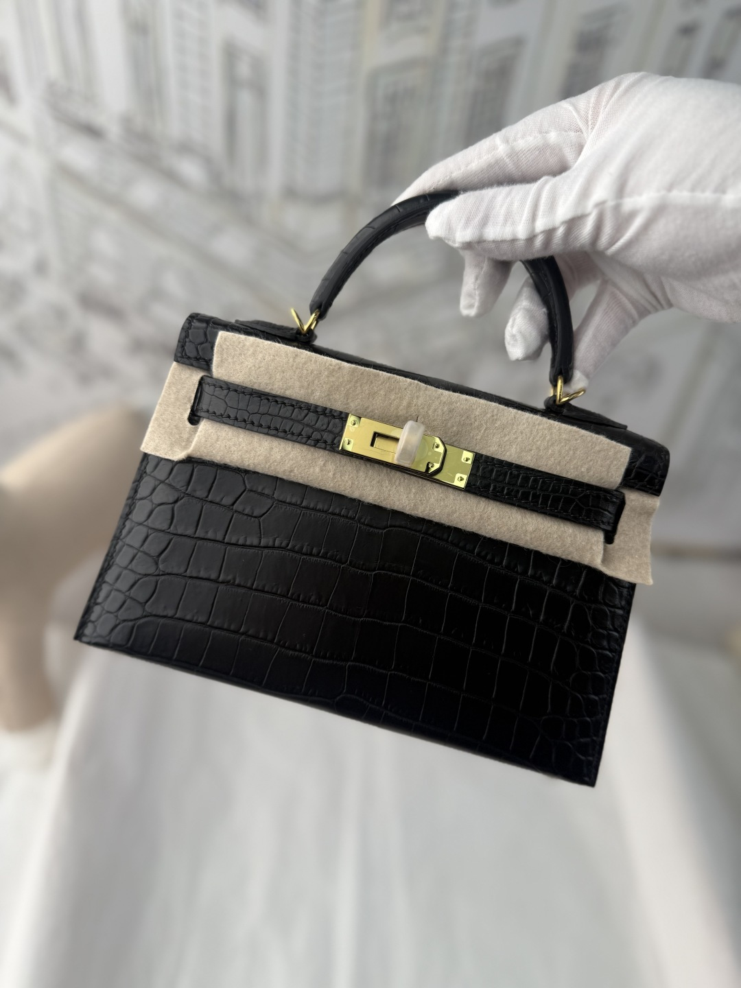 エルメス Mini Kelly II クロコダイル 19cm ブラック ゴールド金具 ラージスケール 画像 7