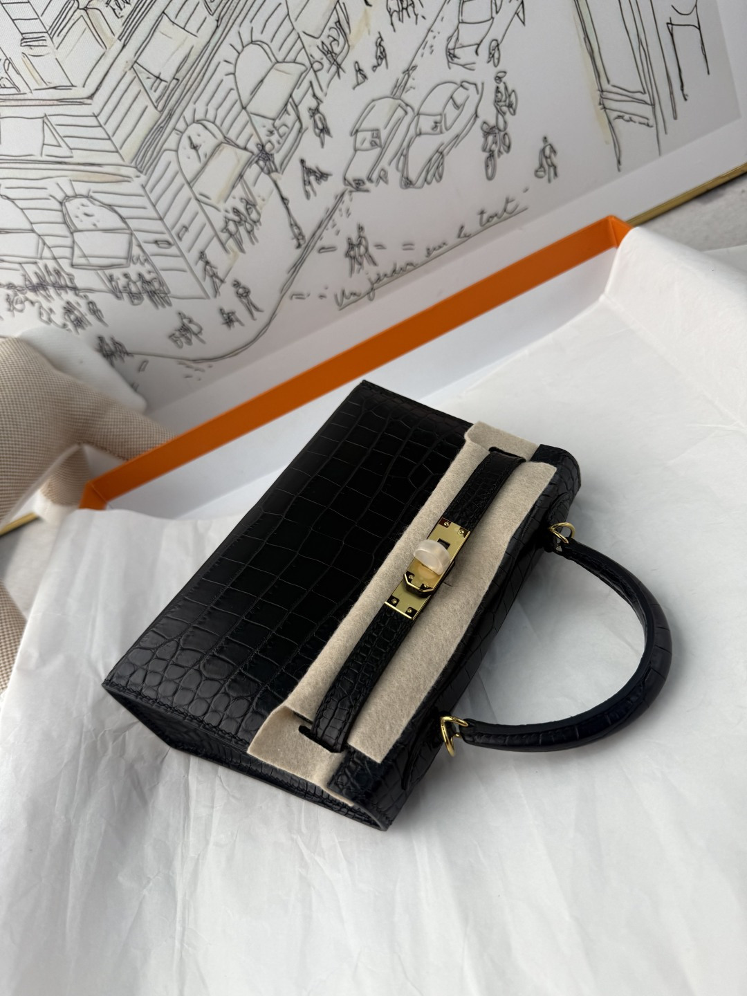 エルメス Mini Kelly II クロコダイル 19cm ブラック ゴールド金具 ラージスケール 画像 8