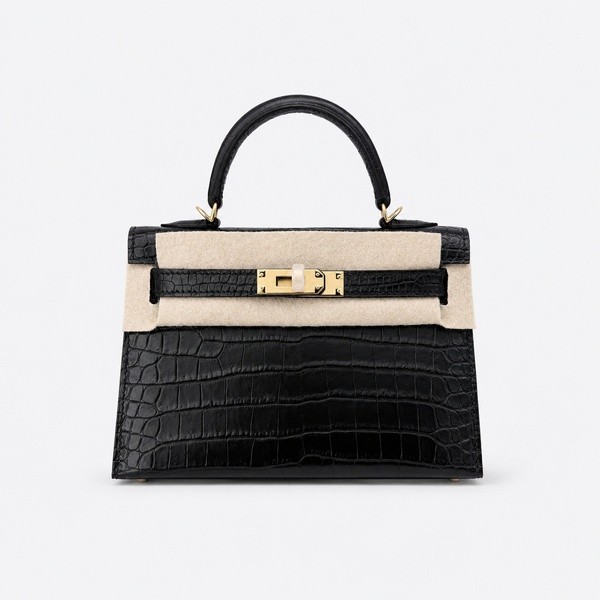 エルメス Mini Kelly II クロコダイル 19cm ブラック ゴールド金具 ラージスケール