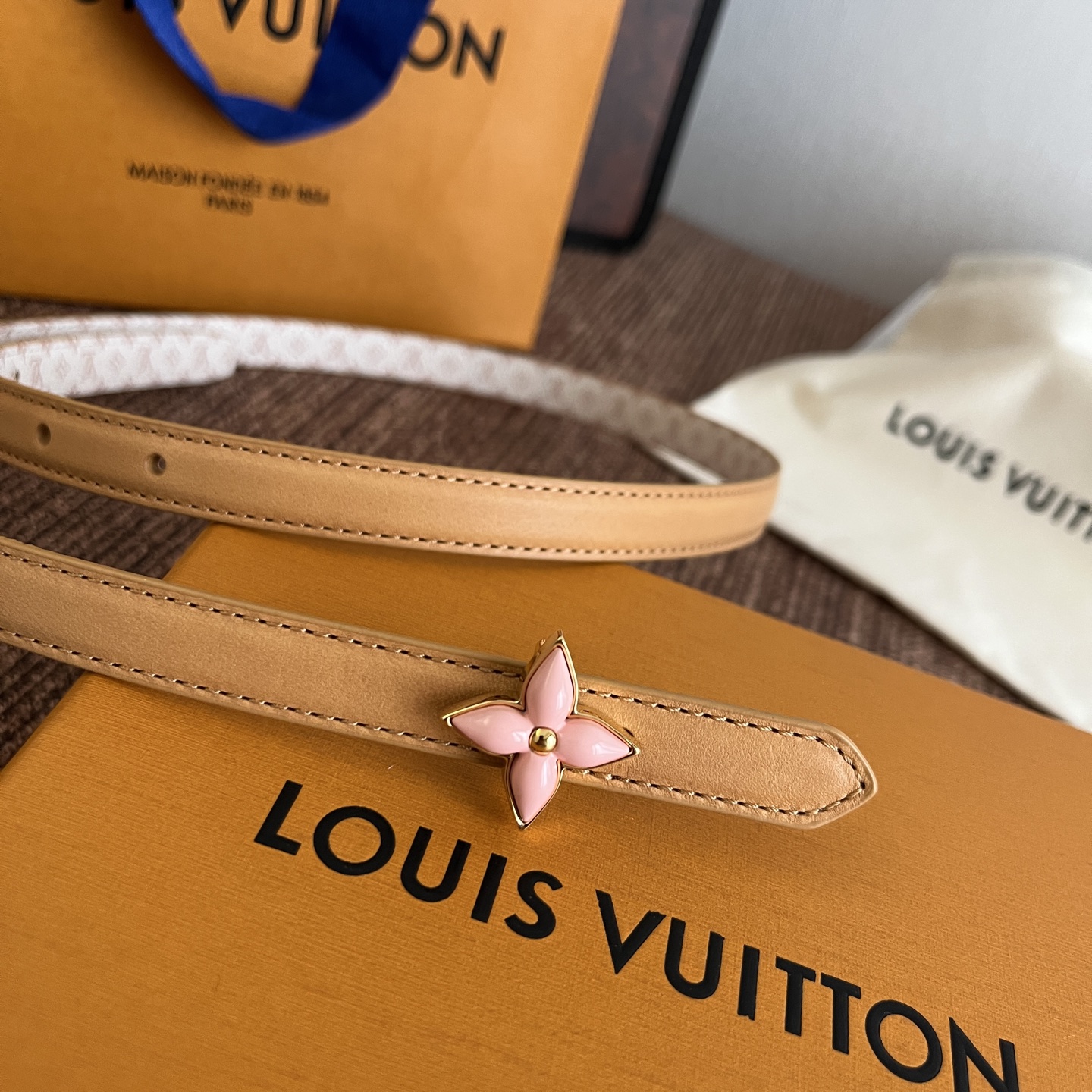ルイヴィトン LV Mini Flowergram 15mm リバーシブルベルト デューン ゴールド 画像 9