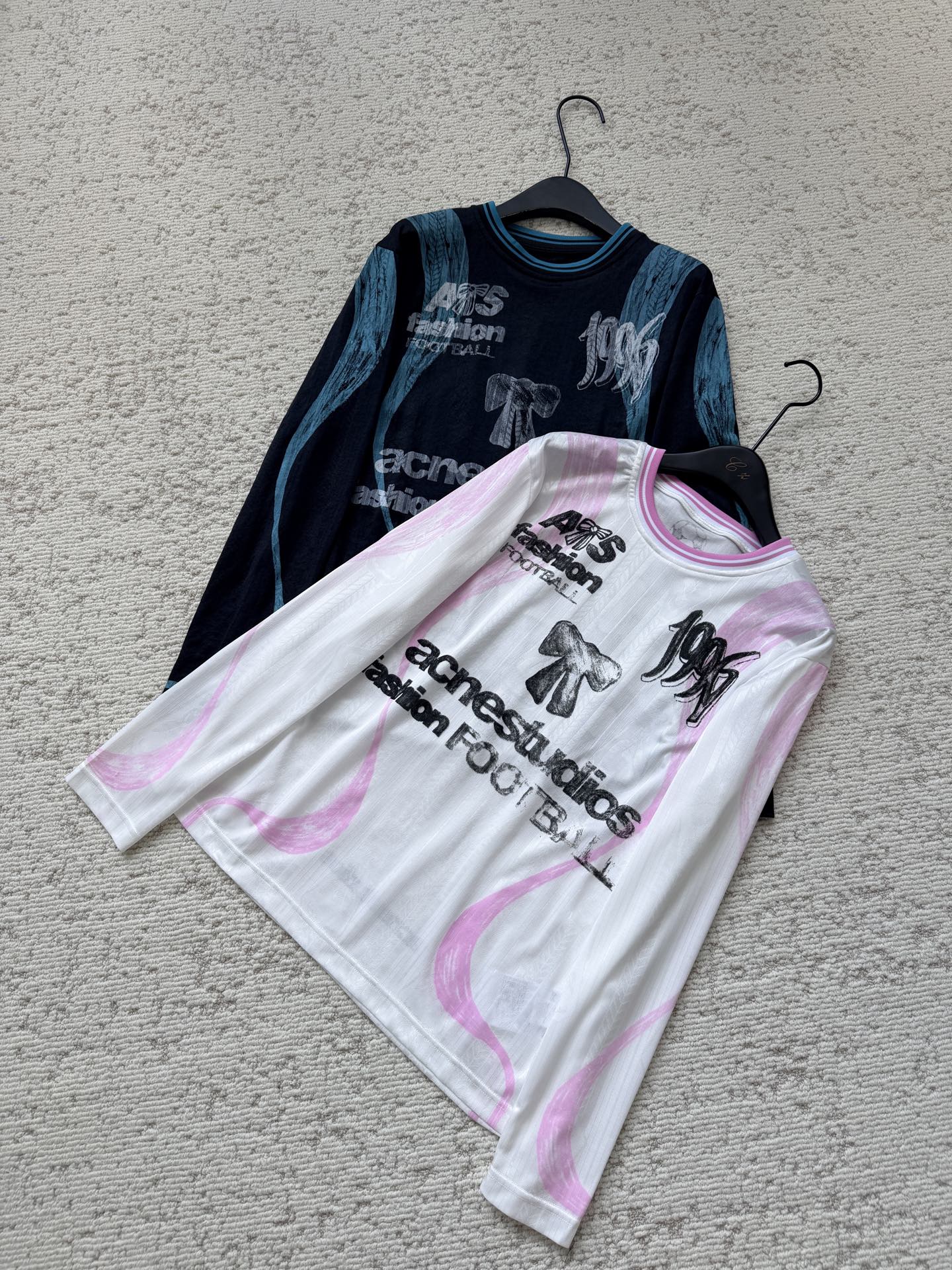 アクネ ストゥディオズ サッカーグラフィック 長袖ジャージー ホワイト/ピンク 画像 6