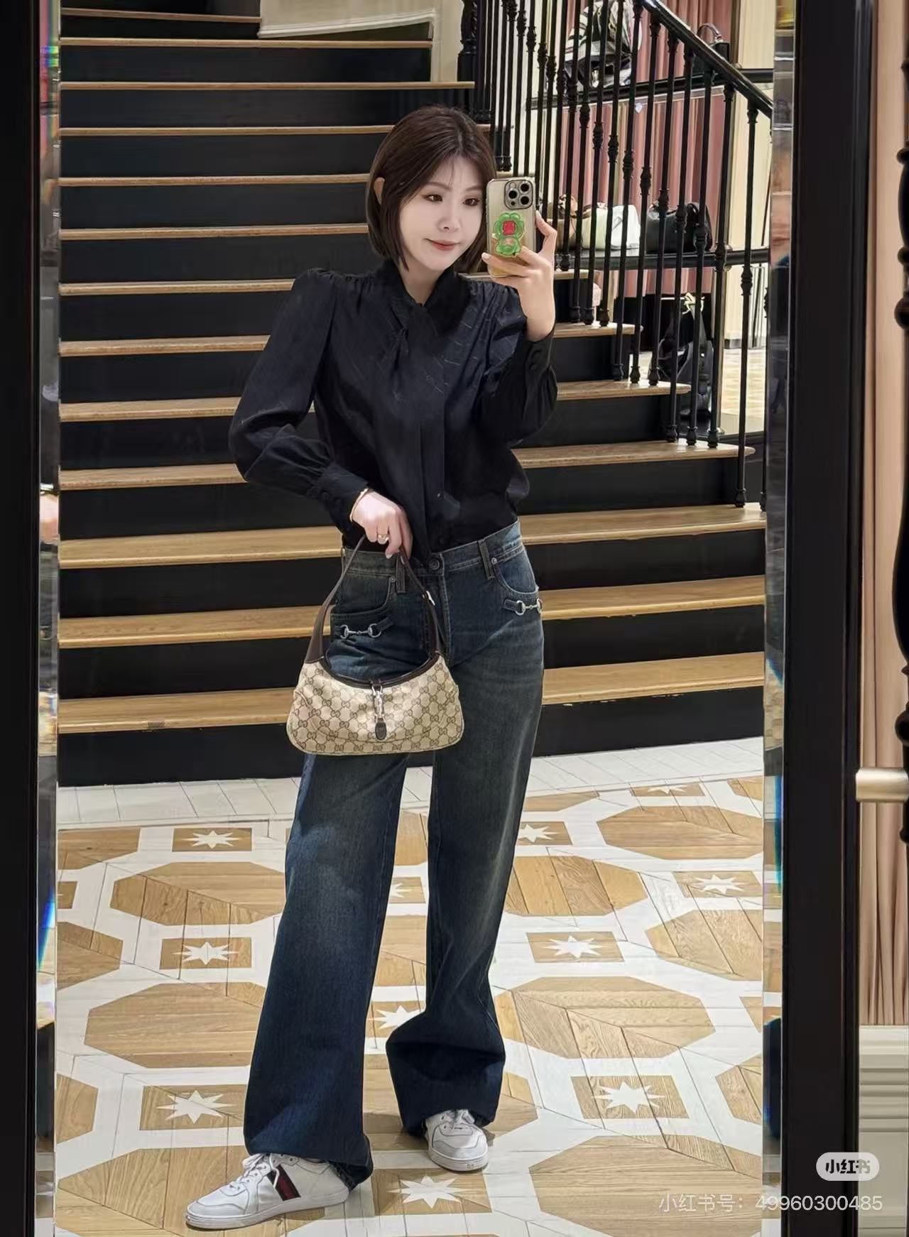 グッチ ホースビット ウォッシュド フレアデニムパンツ ブラック 画像 9