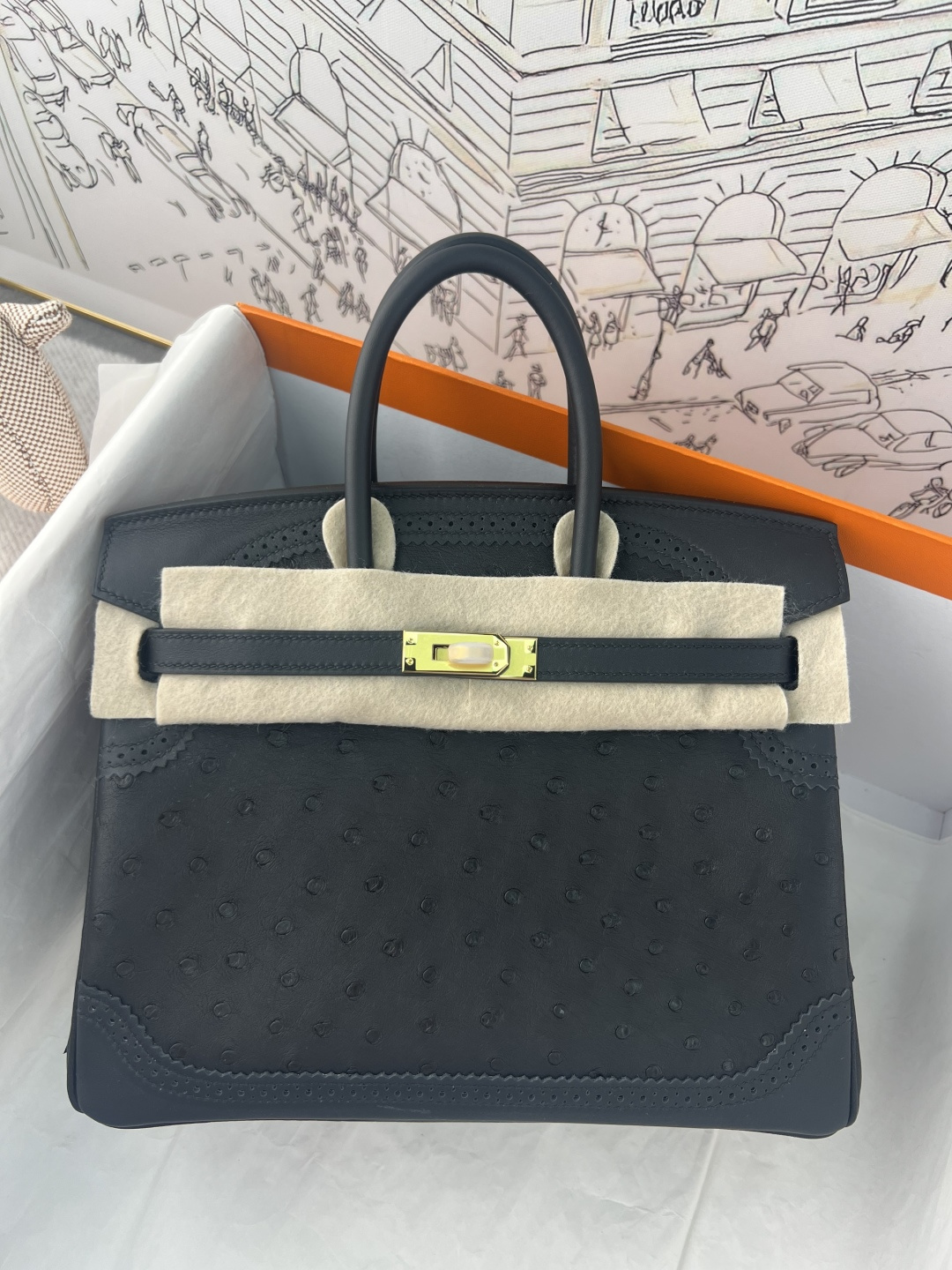 エルメス Birkin 25 オーストリッチレザー ブラック パラジウム 画像 4