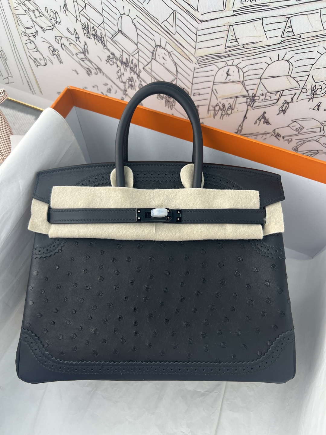 エルメス Birkin 25 オーストリッチレザー ブラック パラジウム 画像 5