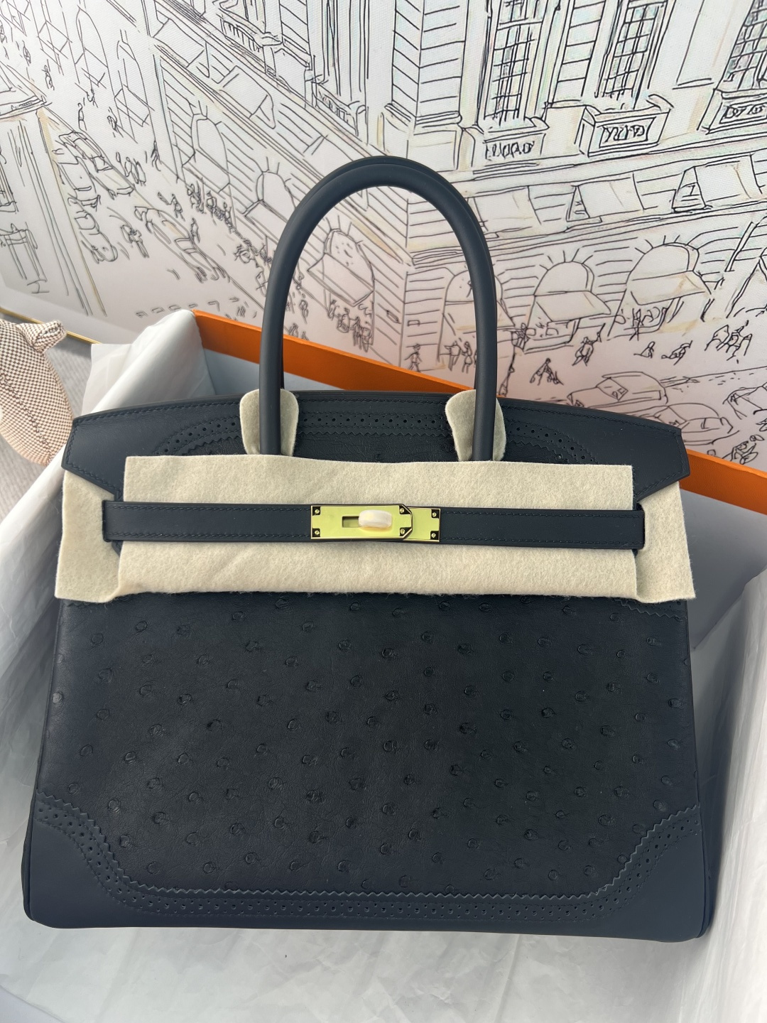 エルメス Birkin 25 オーストリッチレザー ブラック パラジウム 画像 6