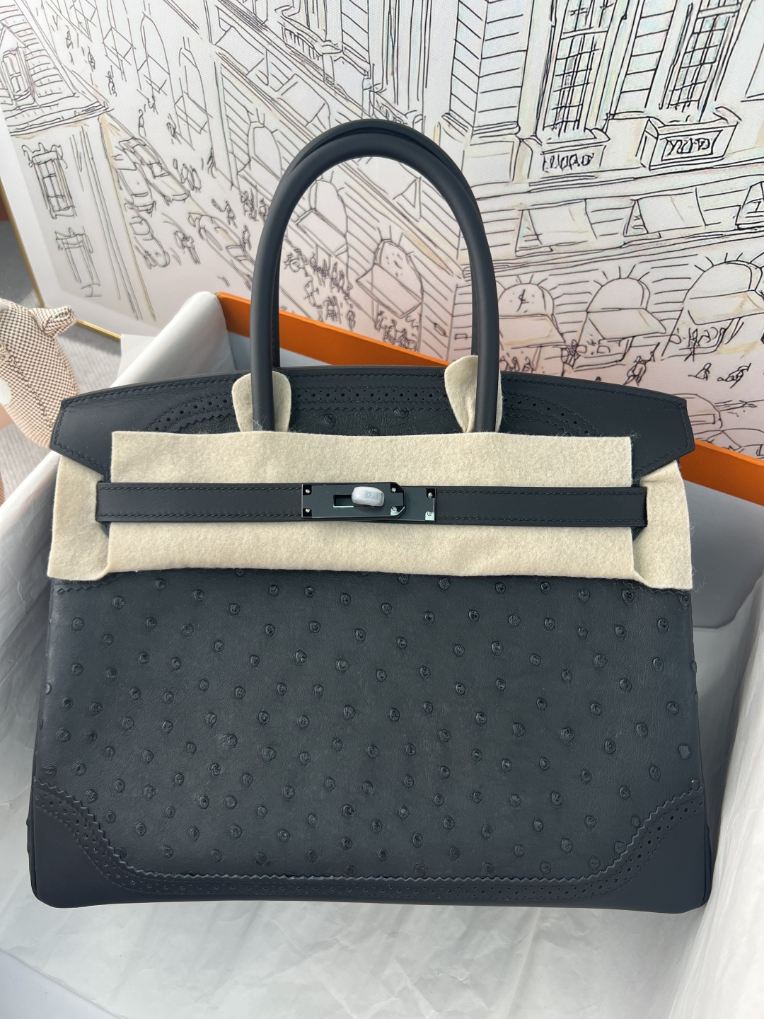 エルメス Birkin 25 オーストリッチレザー ブラック パラジウム 画像 7