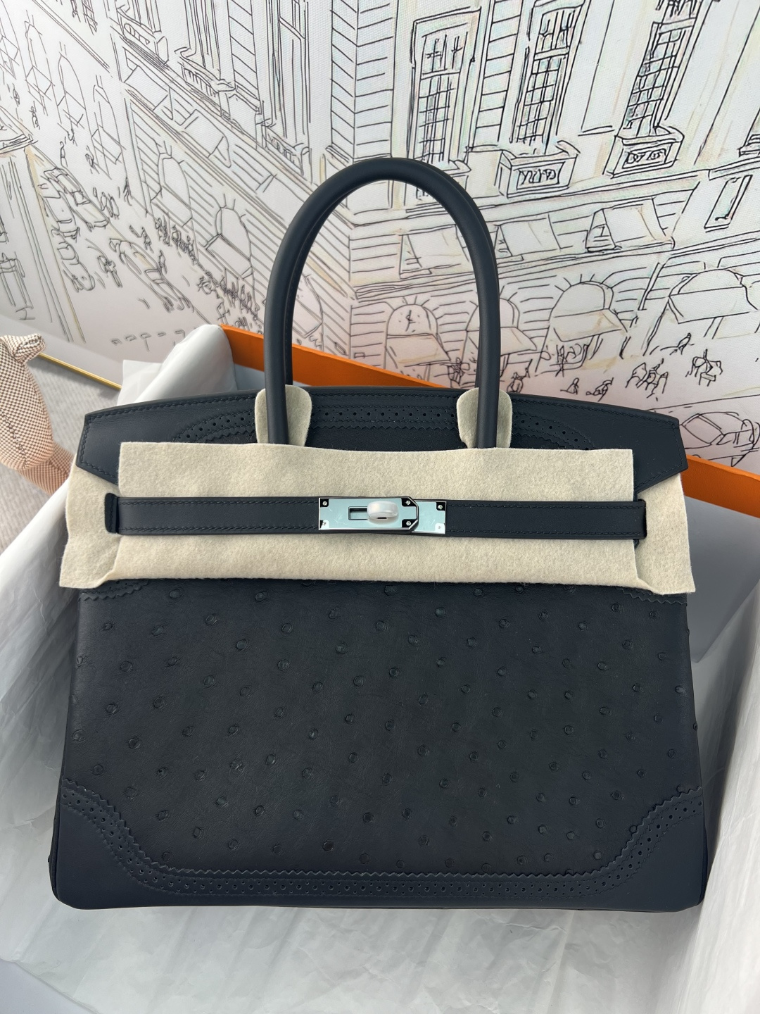 エルメス Birkin 25 オーストリッチレザー ブラック パラジウム 画像 8