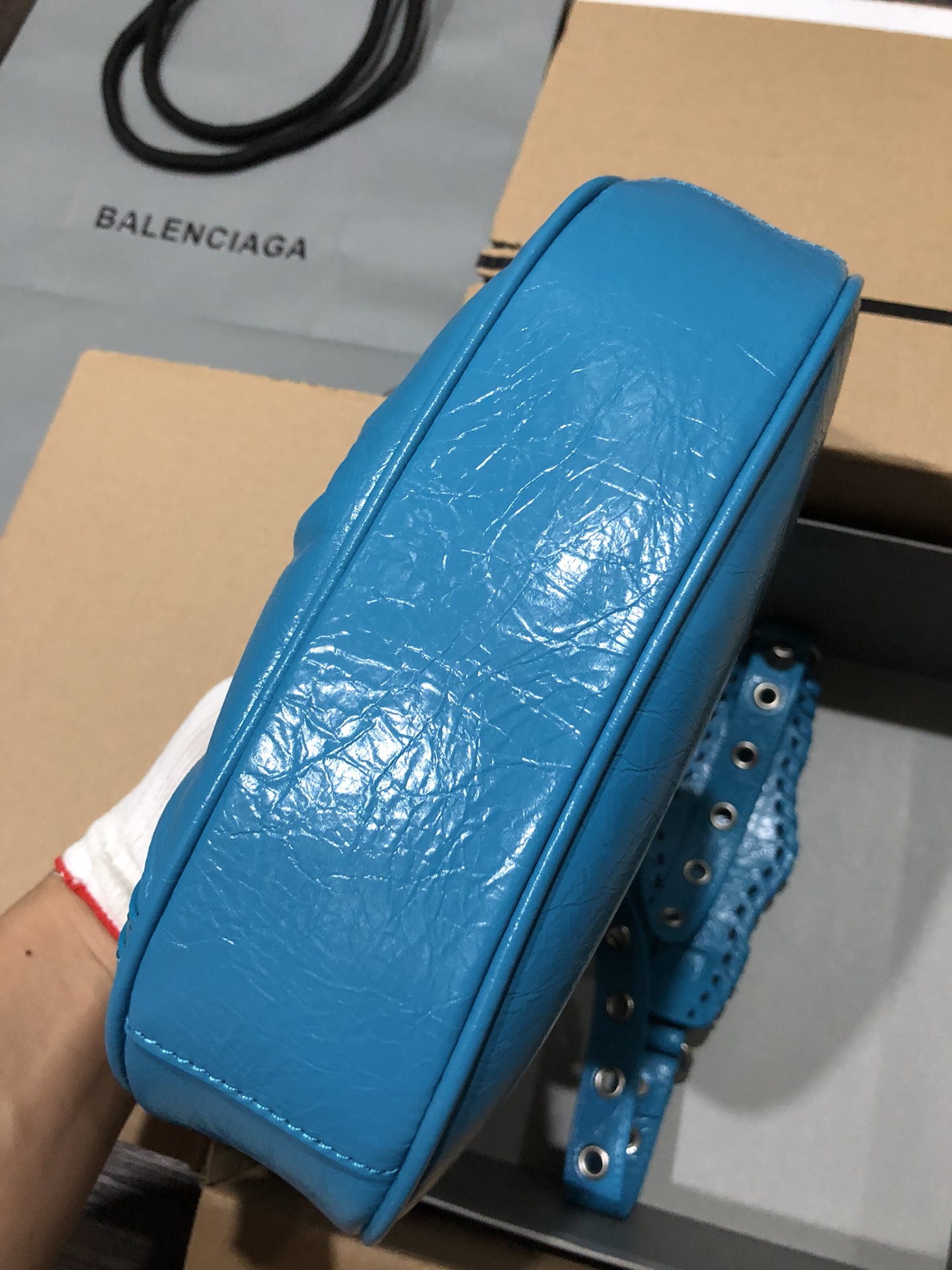 バレンシアガ Le Cagole ショルダーバッグ XS ブルー シルバー 671309 画像 4