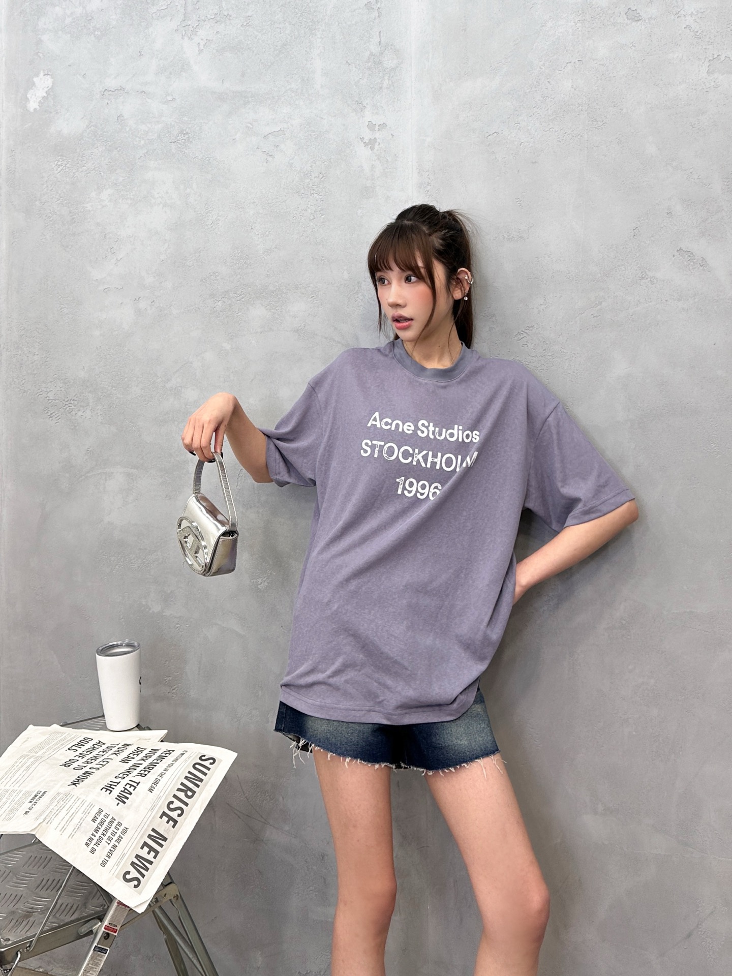 アクネ ストゥディオズ 1996ロゴ 半袖Tシャツ ラベンダー 画像 9