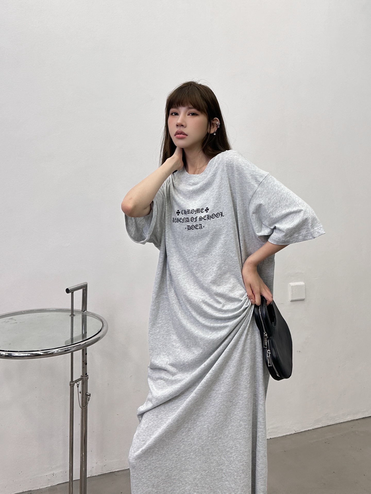 クロムハーツ スクロールラベル ウォッシュ加工 Tシャツドレス グレー 画像 8