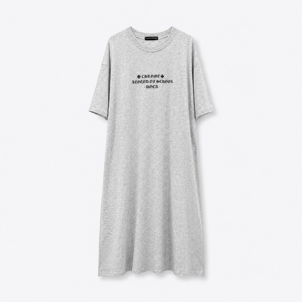 クロムハーツ スクロールラベル ウォッシュ加工 Tシャツドレス グレー