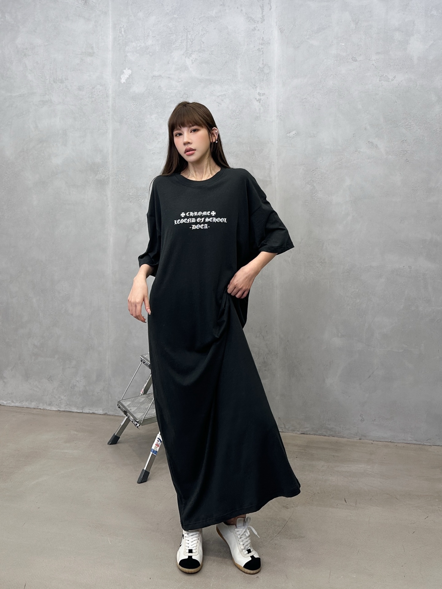 クロムハーツ スクロールラベル ウォッシュ加工 Tシャツドレス ブラック 画像 8