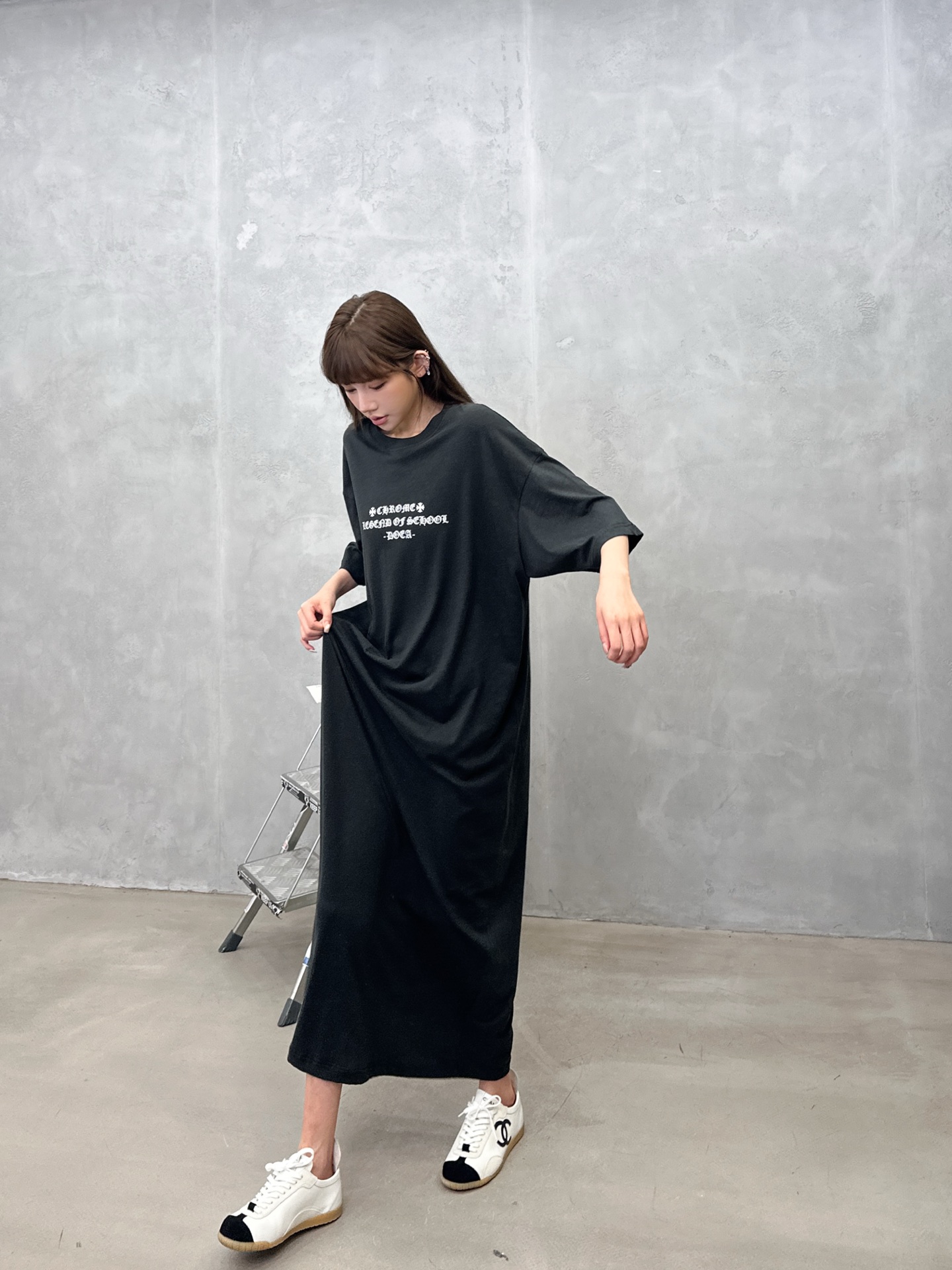 クロムハーツ スクロールラベル ウォッシュ加工 Tシャツドレス ブラック 画像 9
