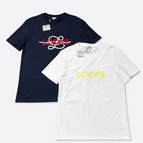 ロエベ アナグラム刺繍ロゴ Tシャツ ネイビー ホワイト