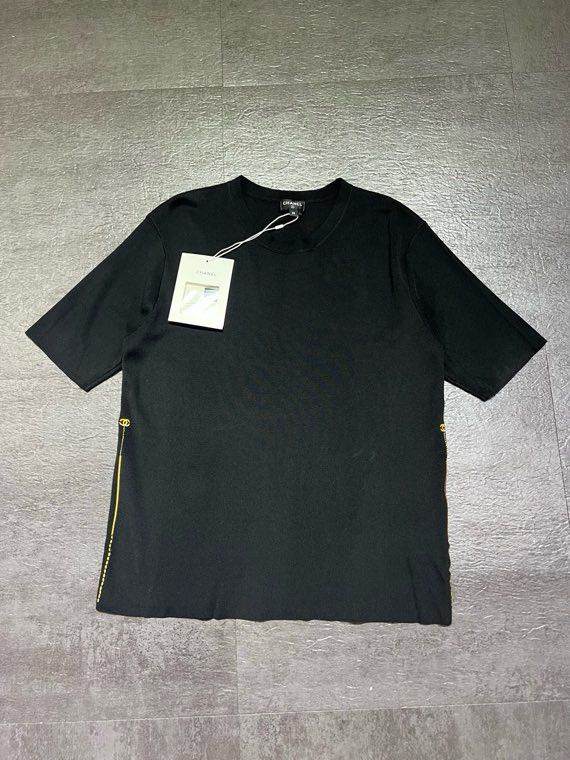 シャネル 26A 金糸刺繍ヘムロゴ 半袖Tシャツ ブラック ホワイト 詳細画像 2