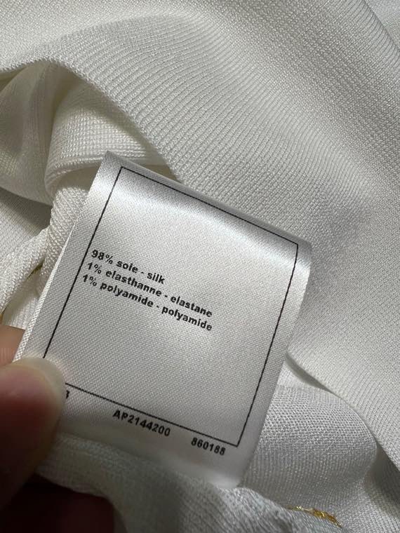 シャネル 26A Vネック金糸刺繍シルク キャミソールトップ ブラック ホワイト 画像 8