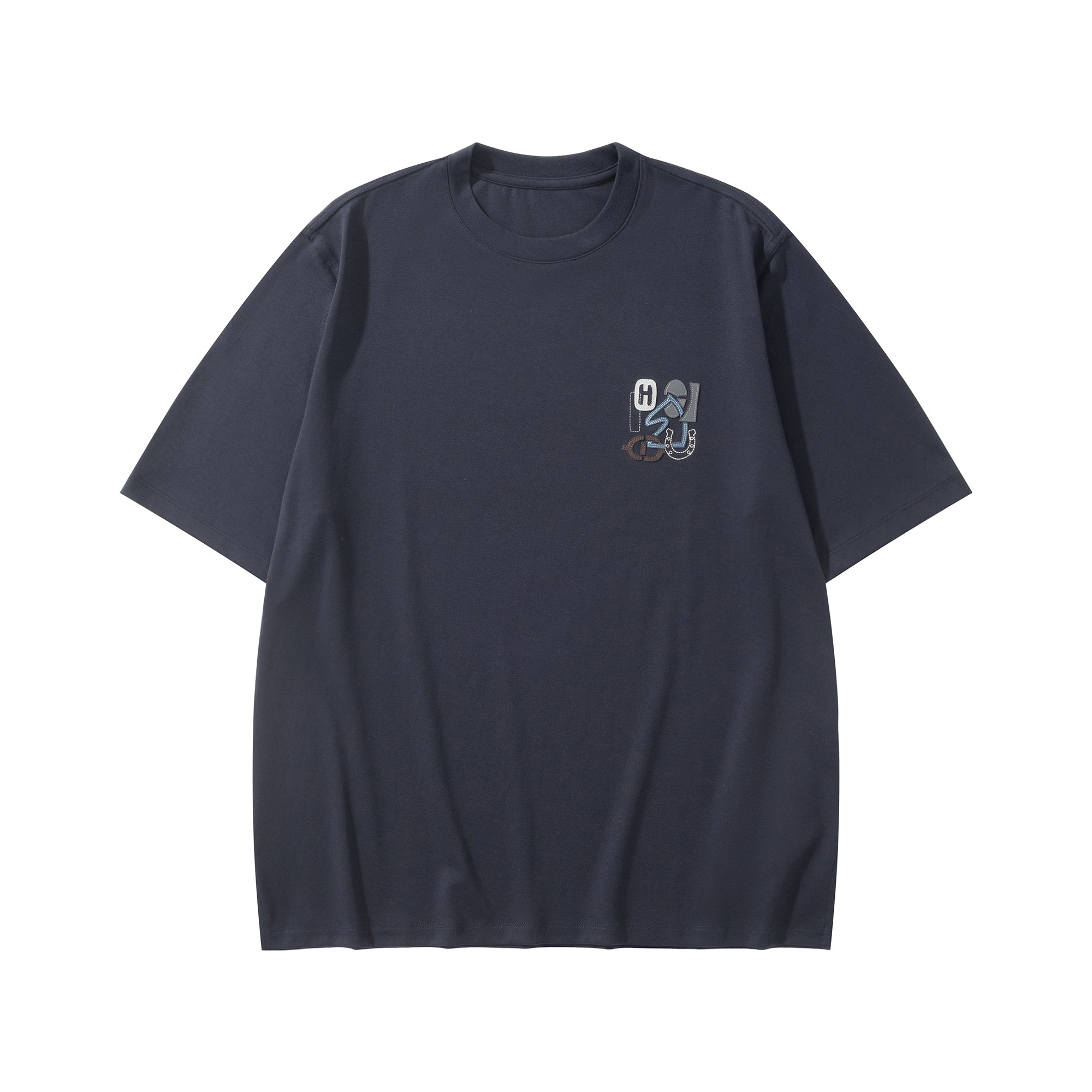 エルメス H Puzzle レザーパッチ Tシャツ ネイビー 詳細画像 1