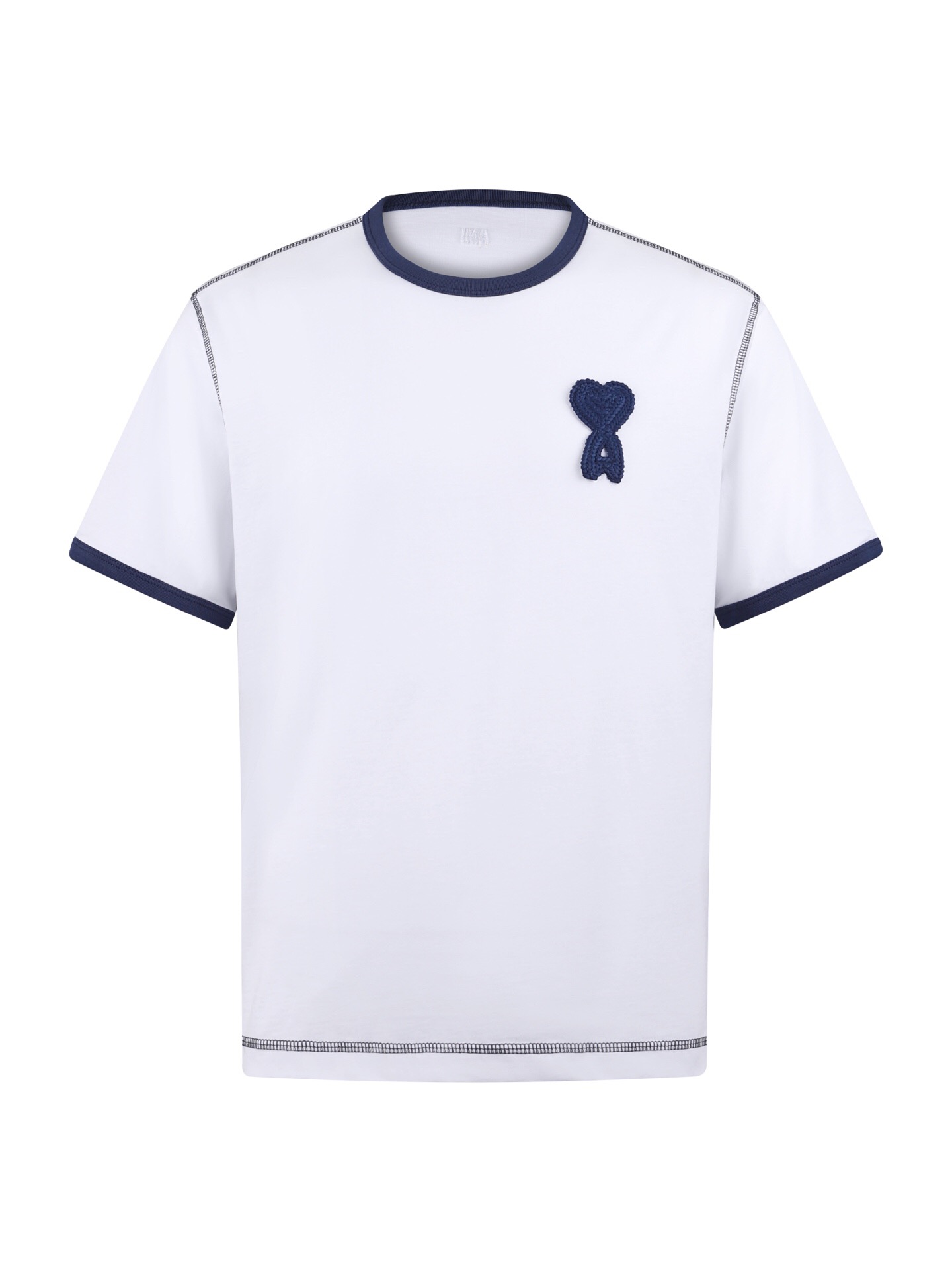 アミ コントラスト テリーハート Tシャツ ホワイト/ネイビー 詳細画像 1