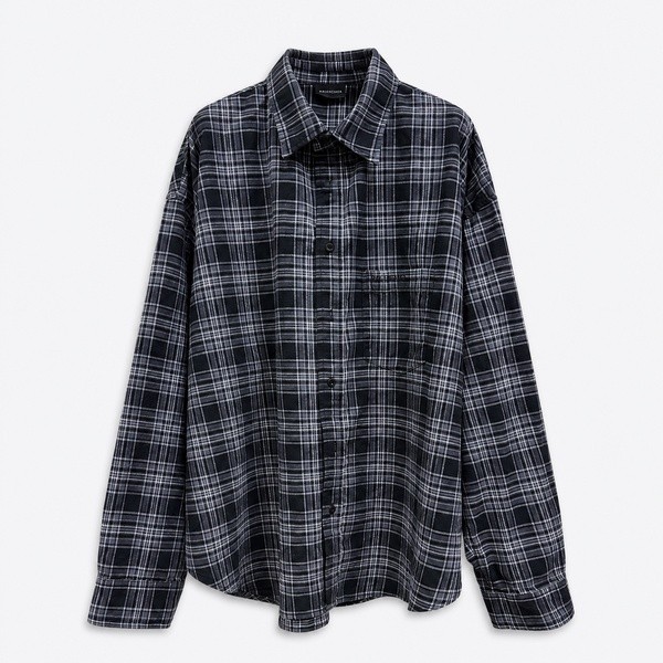 バレンシアガ ロゴポケット プライドフランネルシャツ ブラックグレー