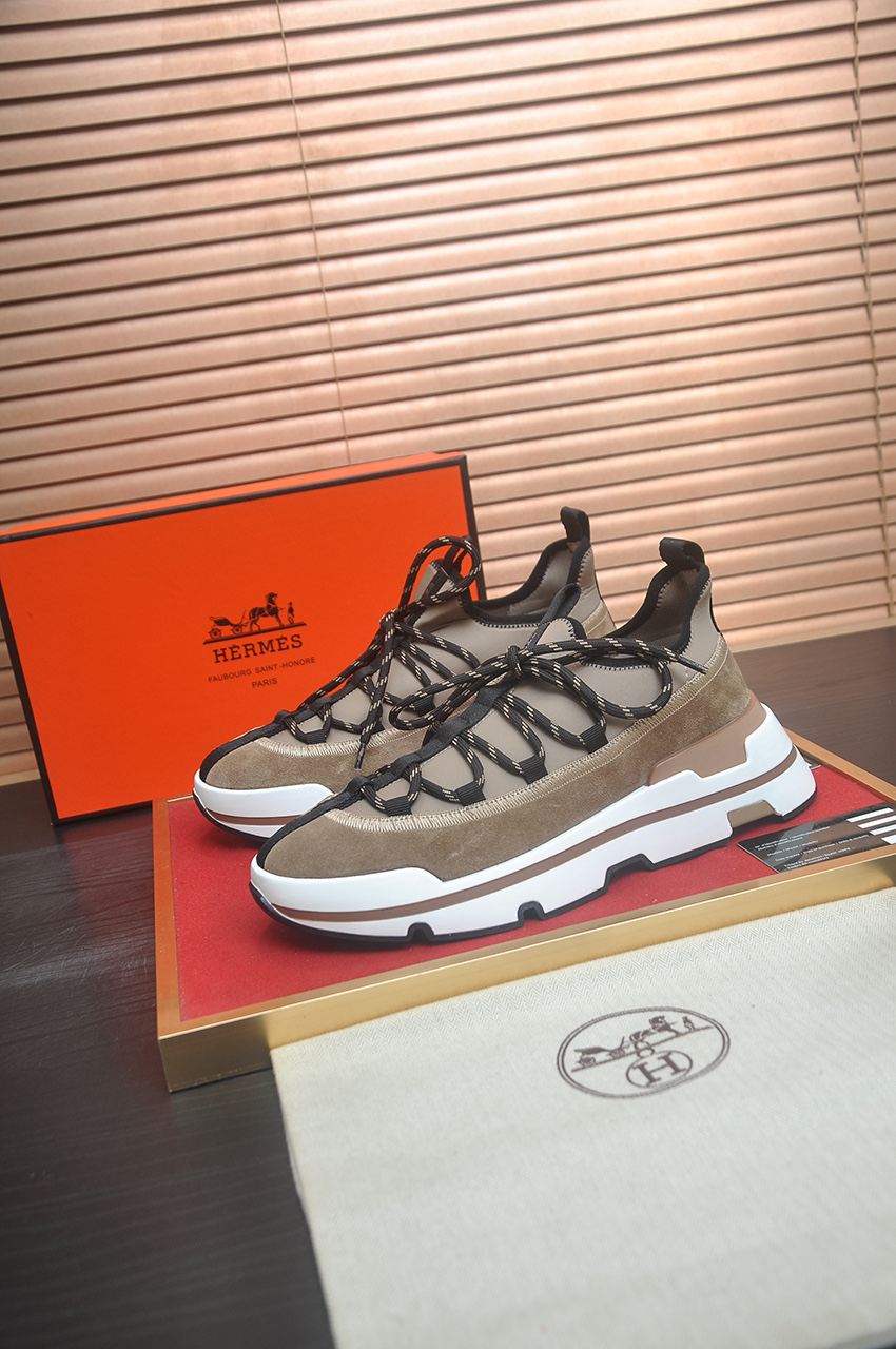 エルメス Trail スニーカー ベージュ/ブラウン/ホワイト 画像 4